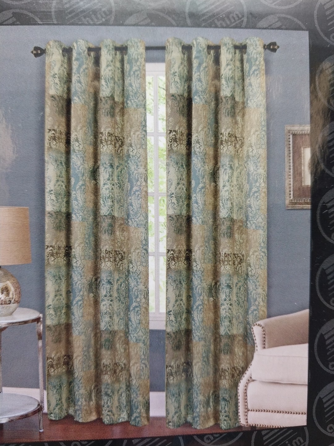 Achim Vogue Damask 8 Grommet Panel Curtain 50in x 84in Light Filtering