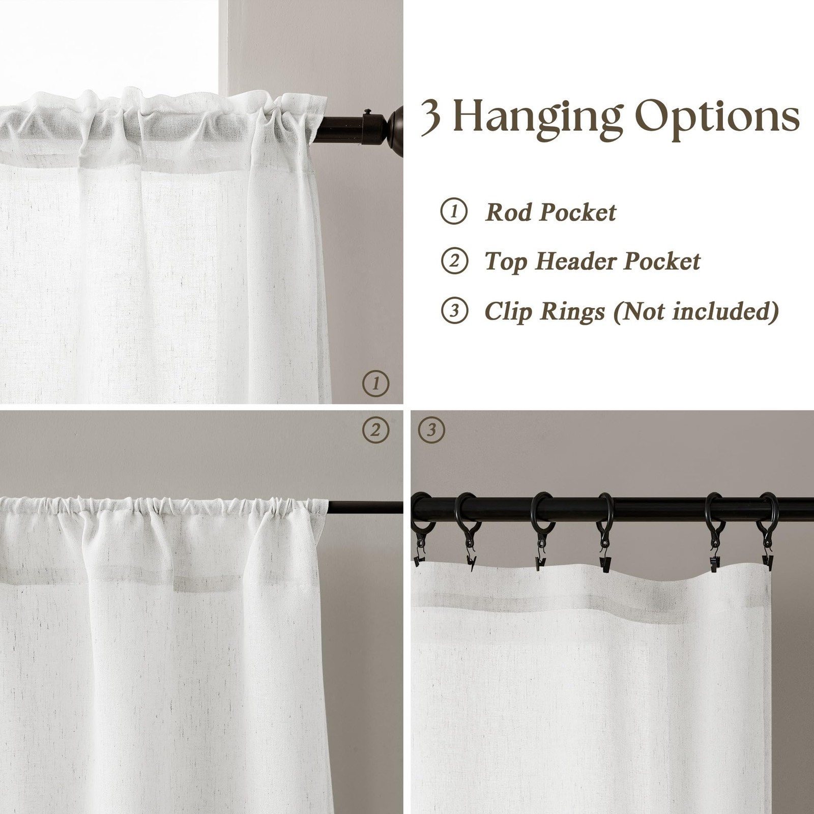 2 Panels Bathroom Curtains Short 30 Inch Long Ivory White Boho Rustic Cafe Cu…