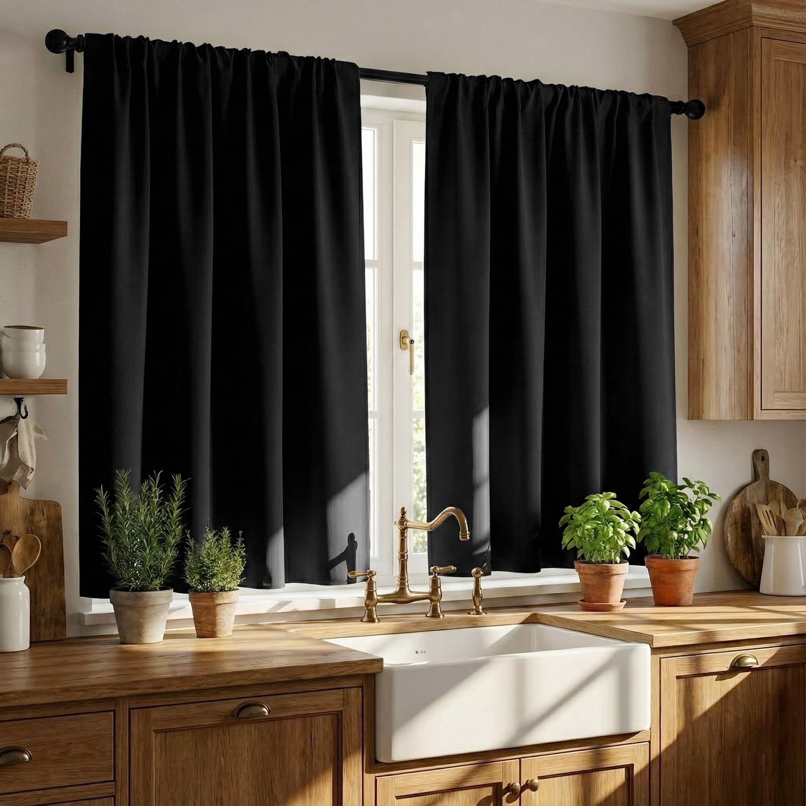 PONY DANCE Short Blackout Kitchen Curtains 36 inch Length, Half Window Cafe