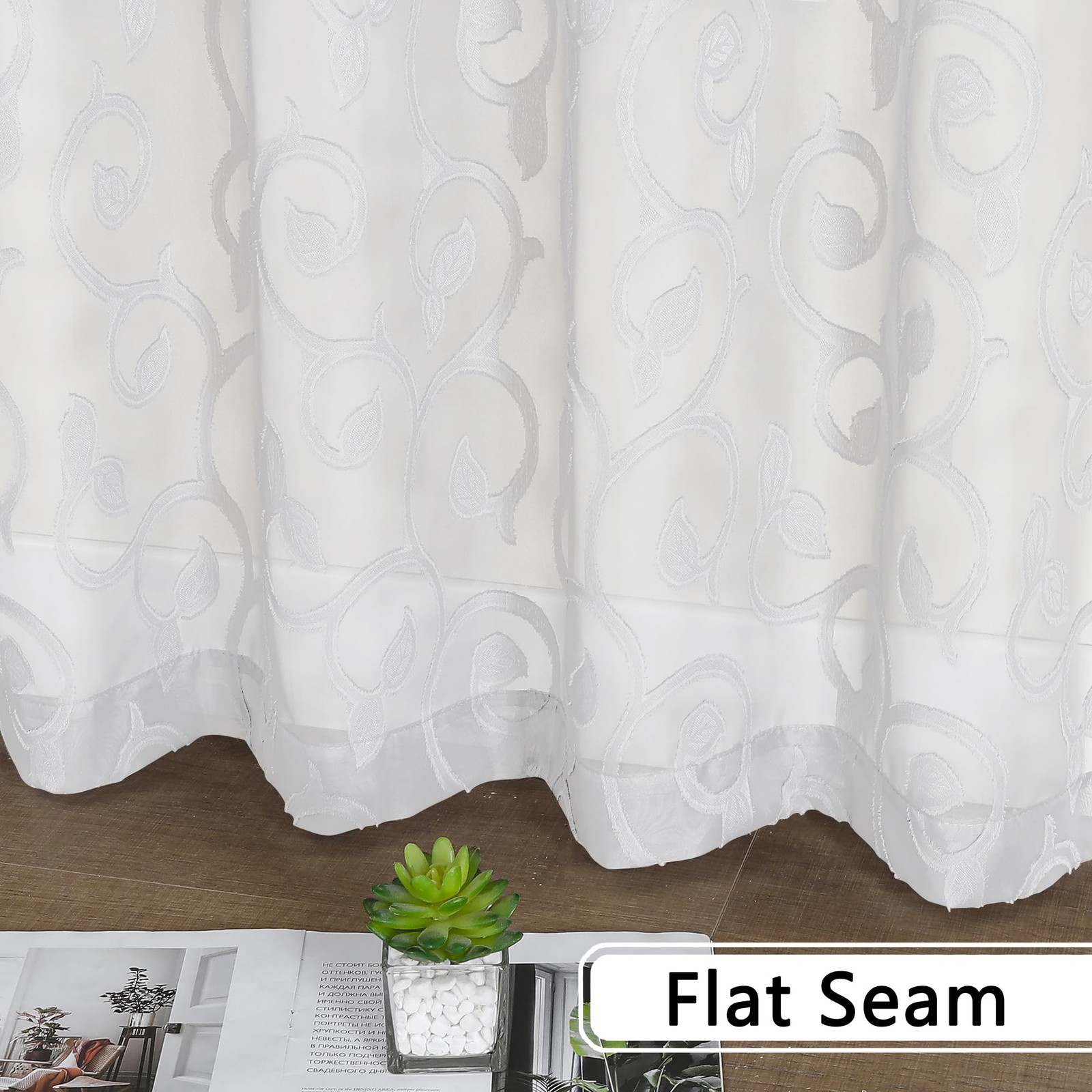 OWENIE Furman Sheer White Curtains 84 inches 40″W x 84″L (Pack of 2),