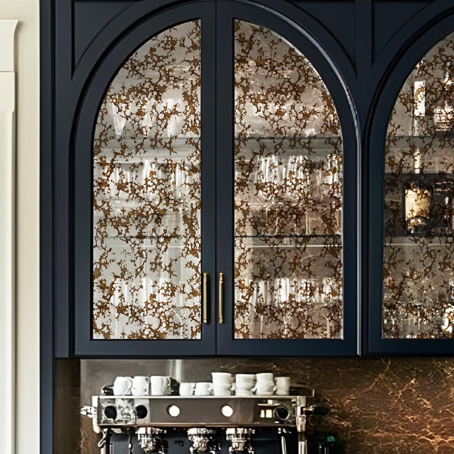 Static Cling Faux Antique Mirror Texture Window Film, Luxury Antique Copper B…