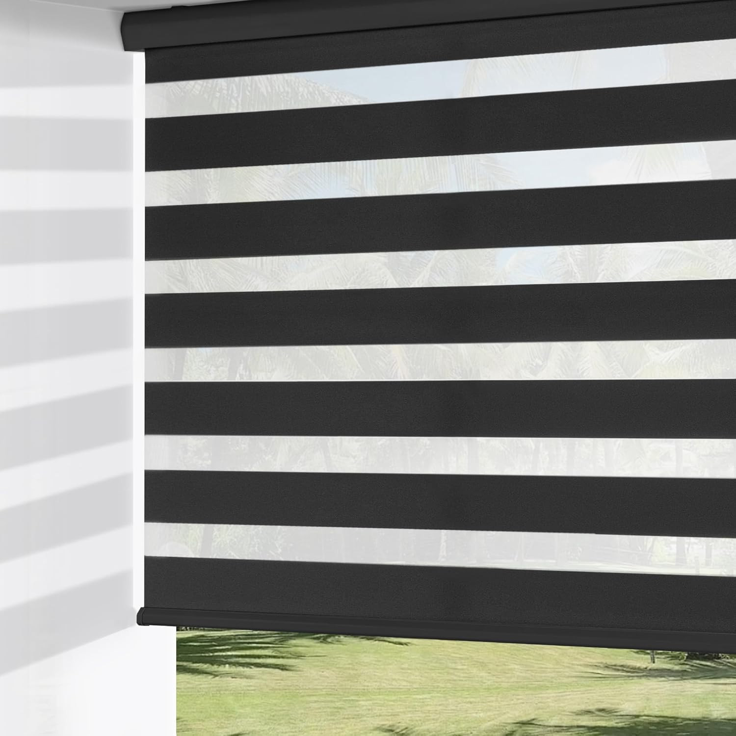 ChrisDowa Cordless Zebra Blinds for Windows, Dual Layer Free-Stop Light Filterin