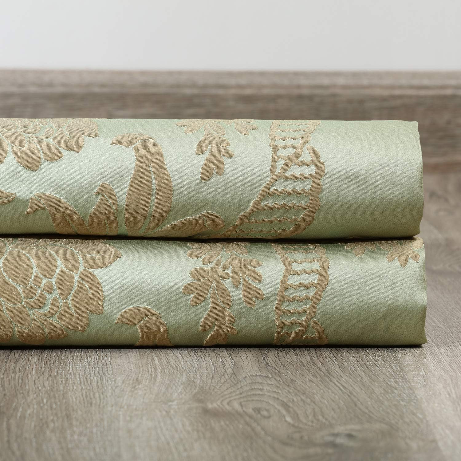 Jade & Gold Designer Damask Faux Silk Room Darkening Curtain 50×96 Inches