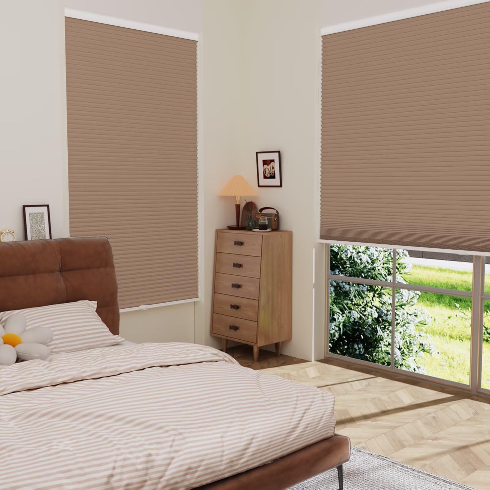 MYshade Cordless Cellular Windows Shades Light Brownout Blinds for Windows Easy