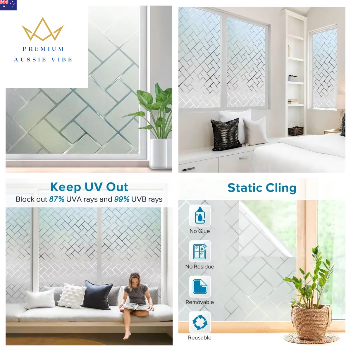 Window Privacy Film Frosted Glass Window Film Static Cling UV Blocking Removable