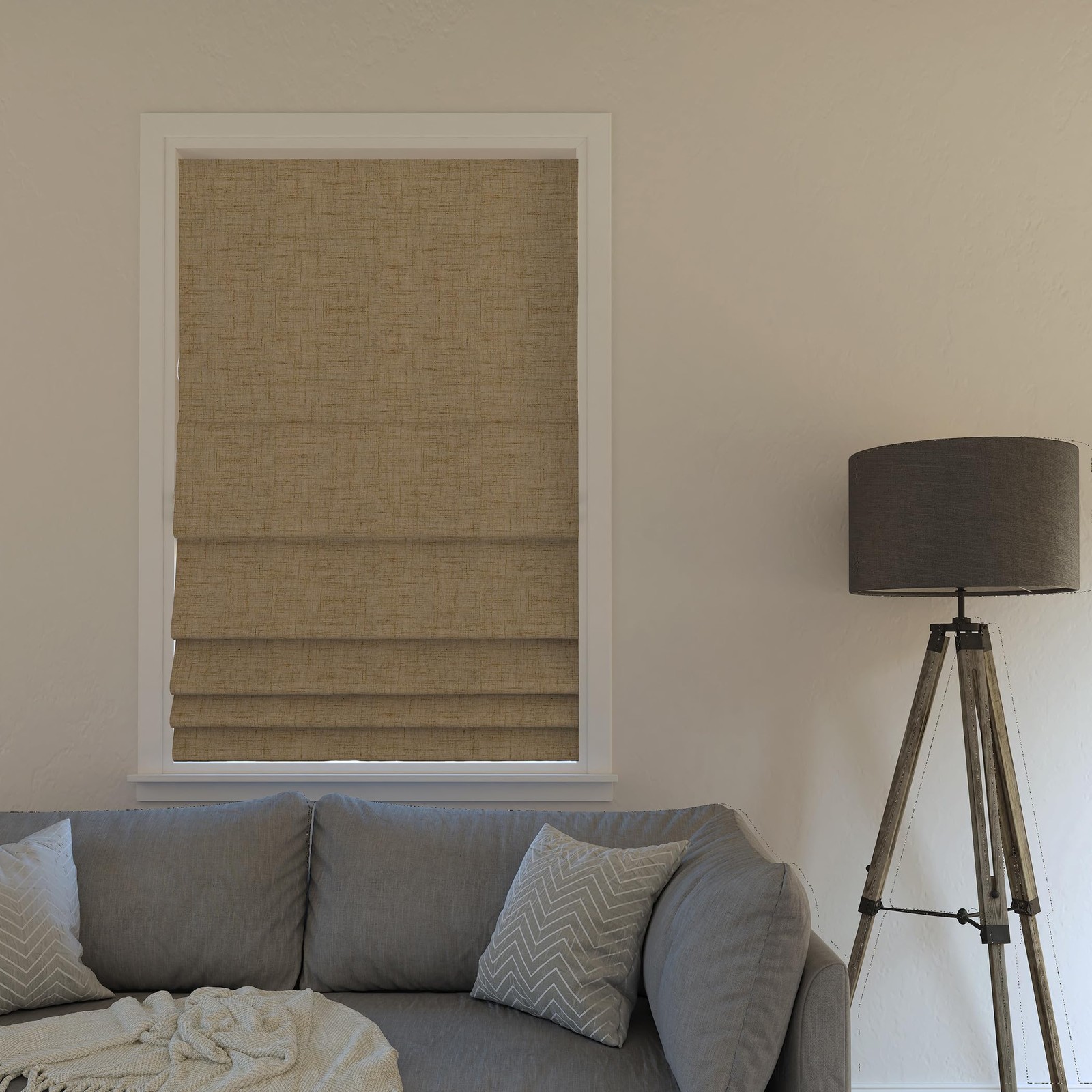 Seraphina Textured 100% Total Blackout Cordless Roman Shade Taupe 35″W x 64″H