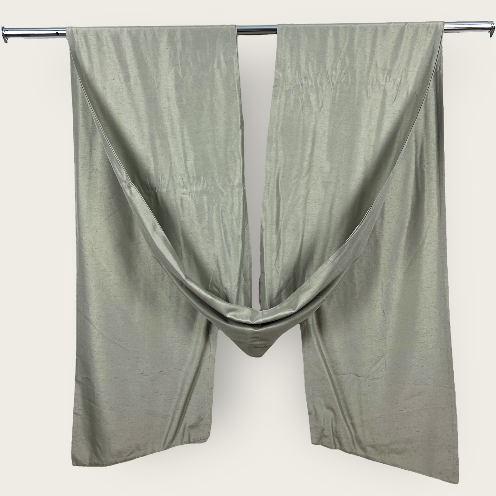 Vintage JC Penney Home Collection Sage Green Faux Duponi Window Scarf 196″ Long