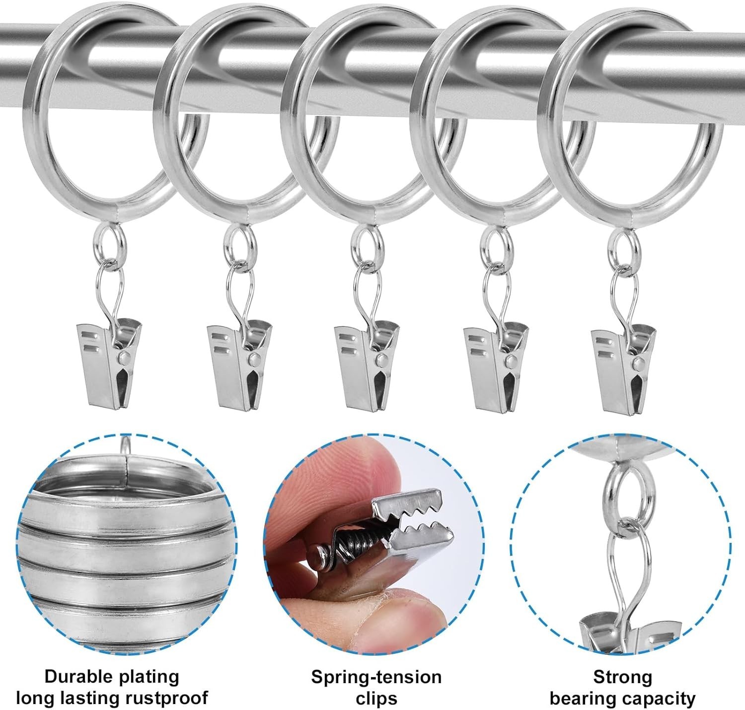 Elegant Satin Nickel Curtain Rings Set of 42 – Easy Install 1.5” Inner Diameter
