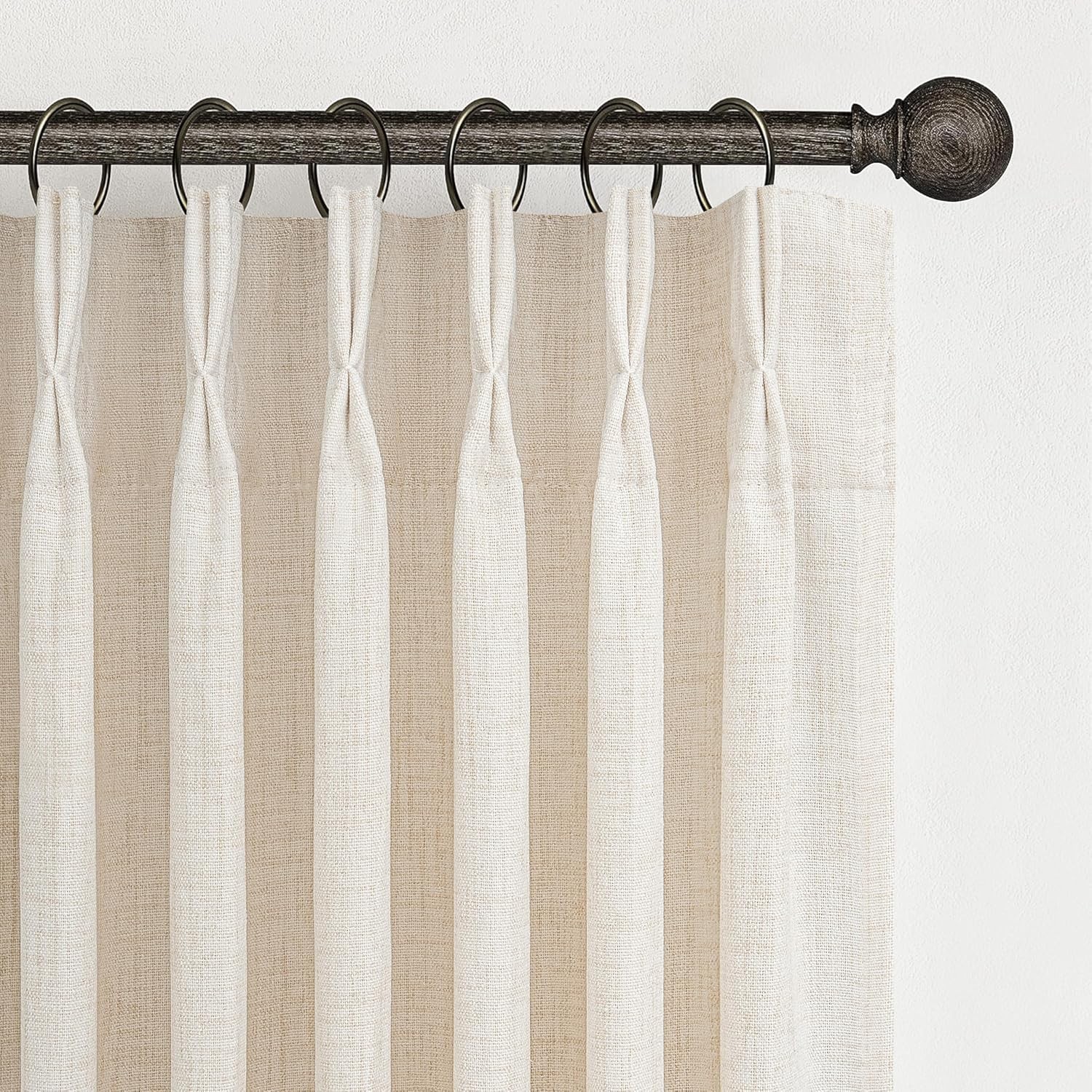 Pinch Pleated Linen Curtains 96 Inch Cream Birch 2 Panels