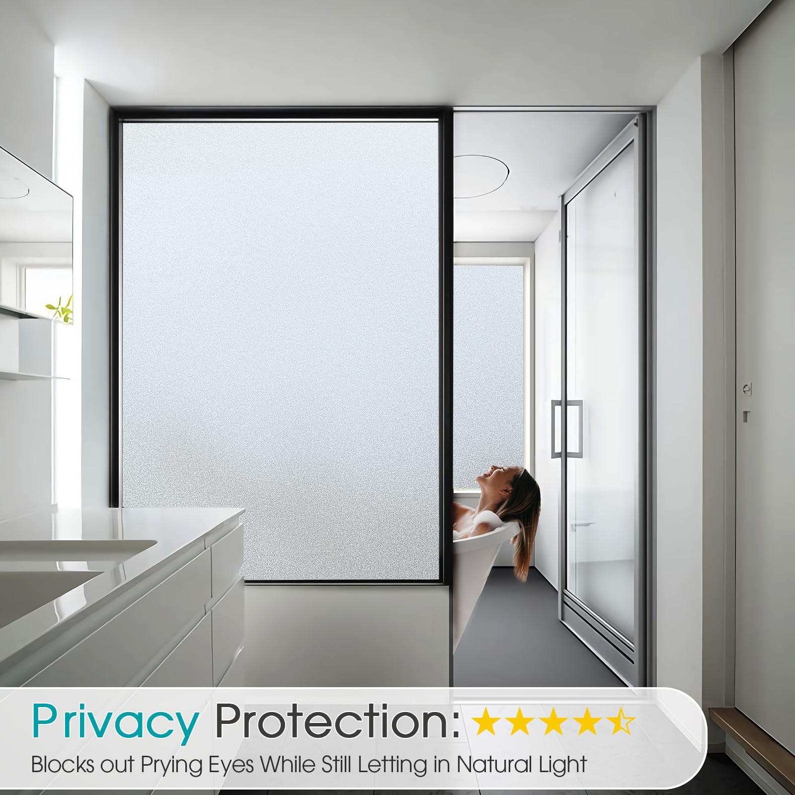Frosted Glass Window Privacy Film Day and Night, Static Cling No Glue, Anti-G…