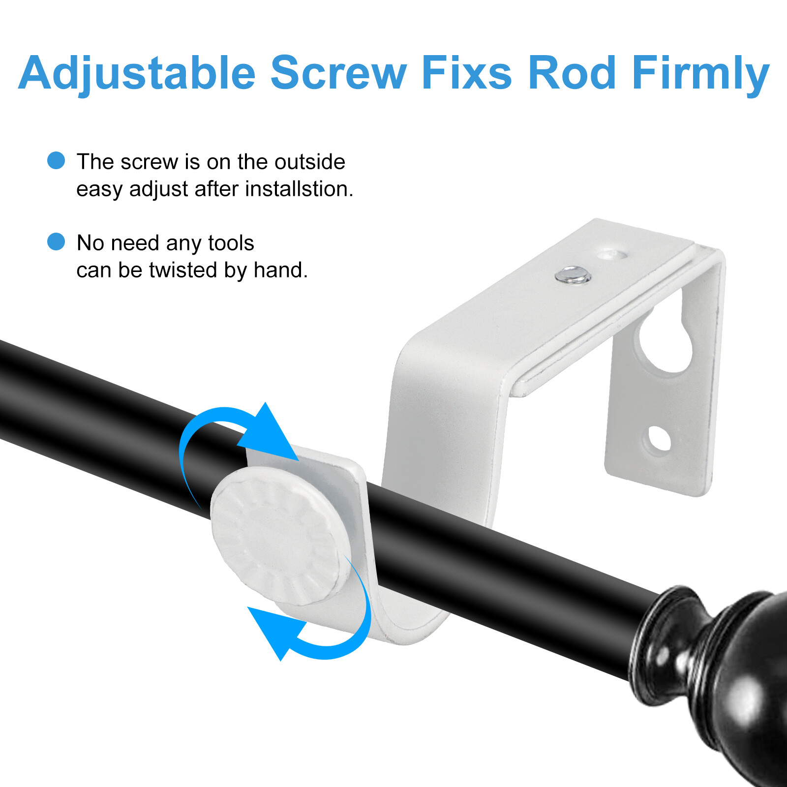 4x Adjustable Wall Mount Curtain Rod Brackets for 1-1.2in Rods No Drill w/ Screw