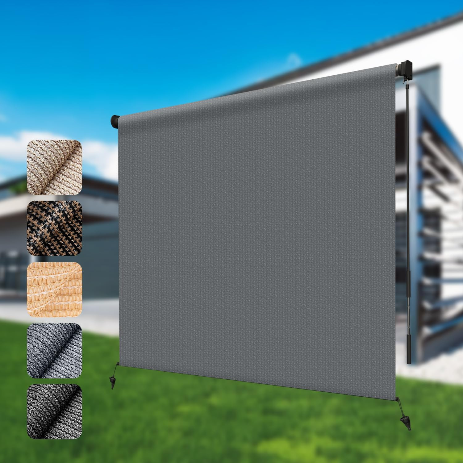 LOVE STORY 4′(W) x6′(H) Cordless Outdoor Roller Shade Exterior Patio Roll Up Bli
