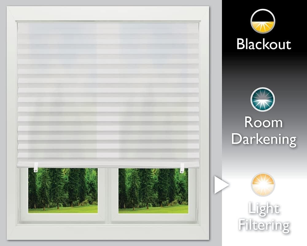 No Tools Light Filtering Pleated Paper Shade White, 36″ W x 72″ L, 6 Pack