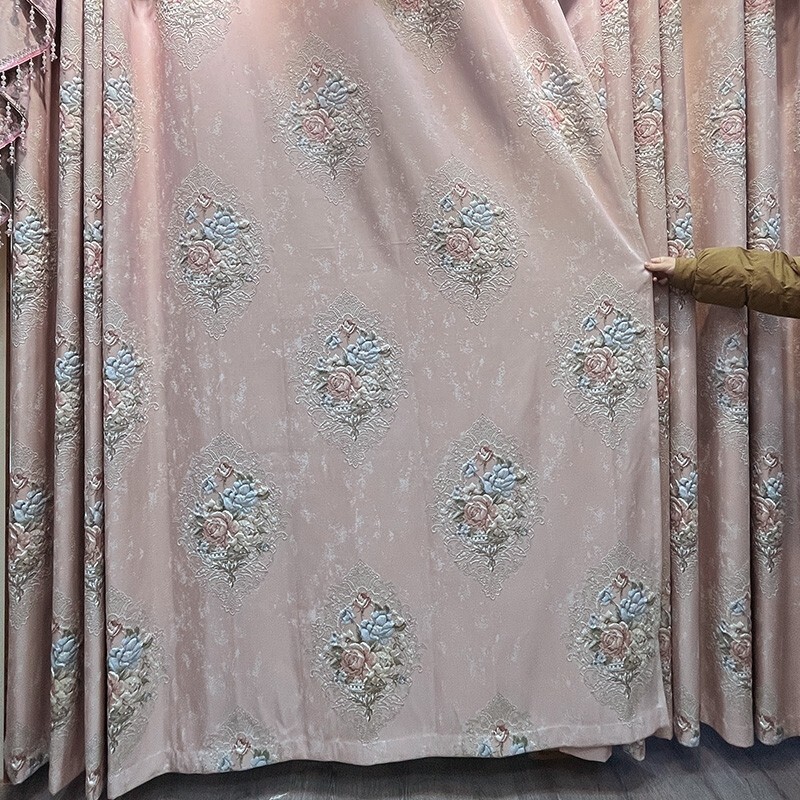 Custom pink European luxury chenille cloth blackout curtain valance drape C2125