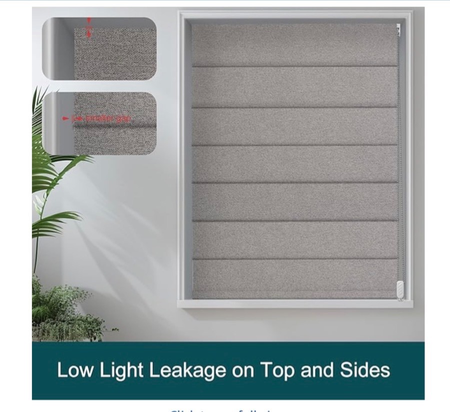 NEW Blackout Roman Shades Gray Linen, Room Dark, Thermal, Outside Mount 27w 67 h