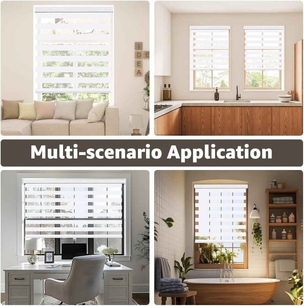 KELIXU Cordless Zebra Blind for Window French Door Blinds Free-Stop Window Shade