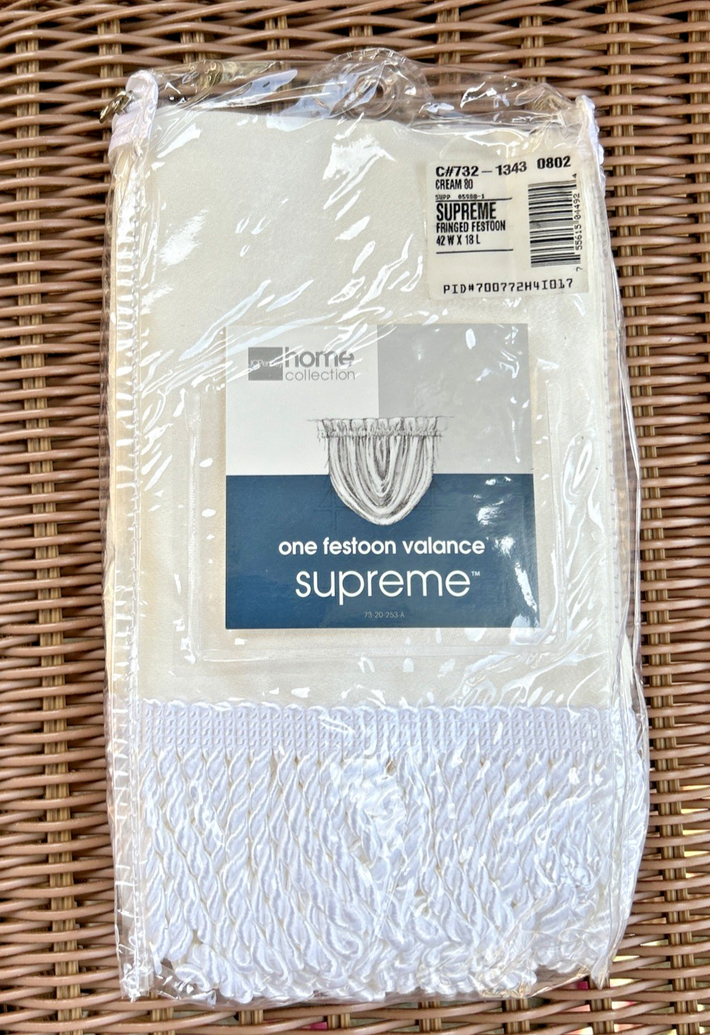 JC Penney Supreme 1 Fringed Festoon Valance Cream 42″ W x 18″ L USA New in pkg