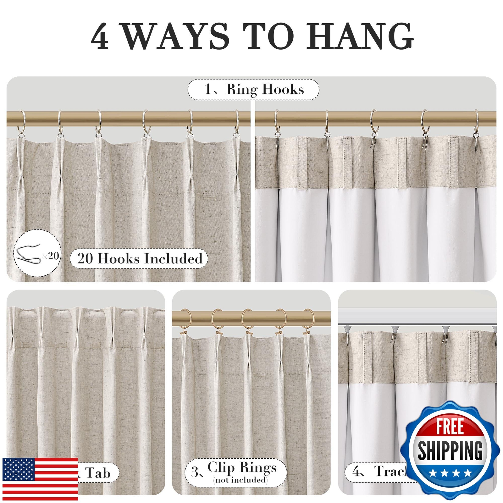 Joywell Linen 100% Blackout Curtains 108 Inch Long Floor Length to Ceiling,Pi