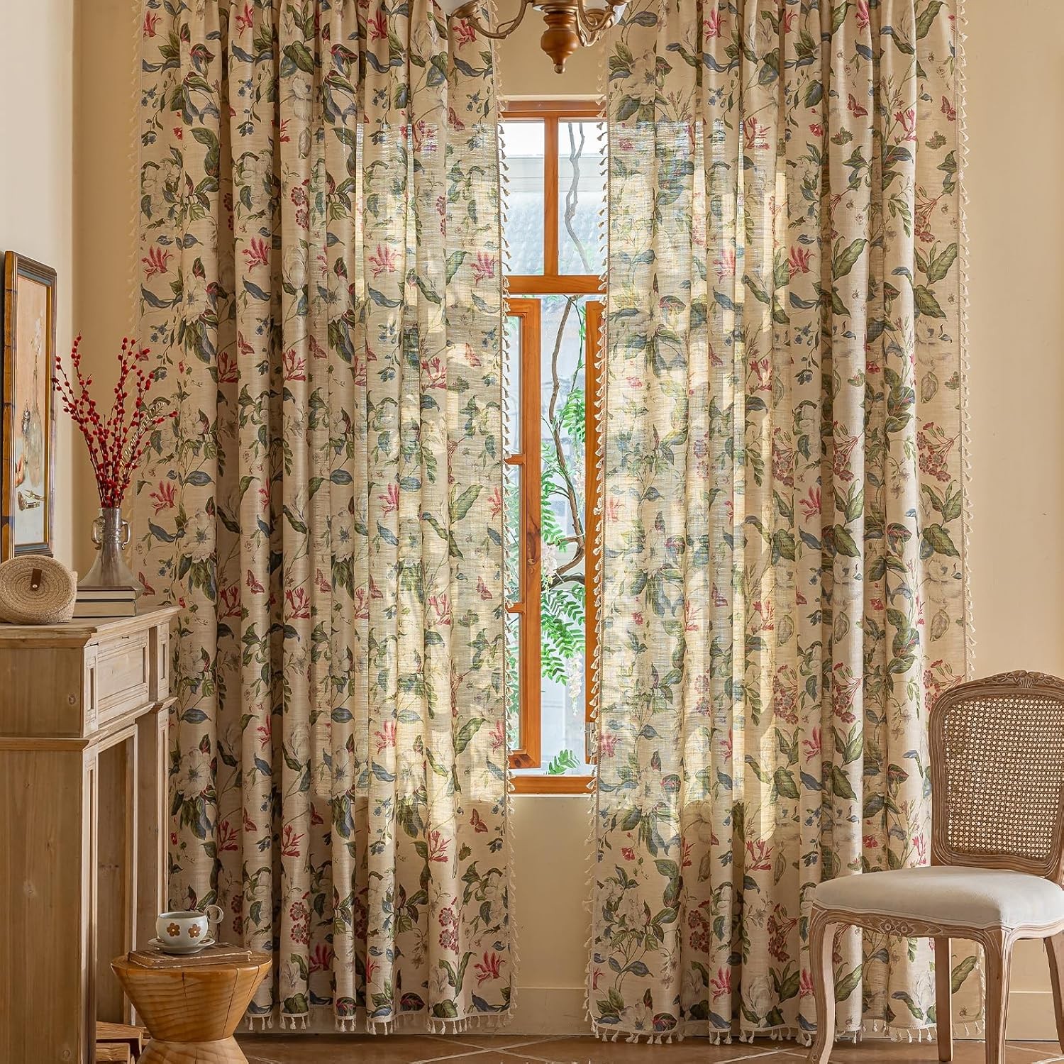 Floral Curtains 84 Inch Long Living Room Boho Drapes Bedroom 2 Panels Semi Sheer