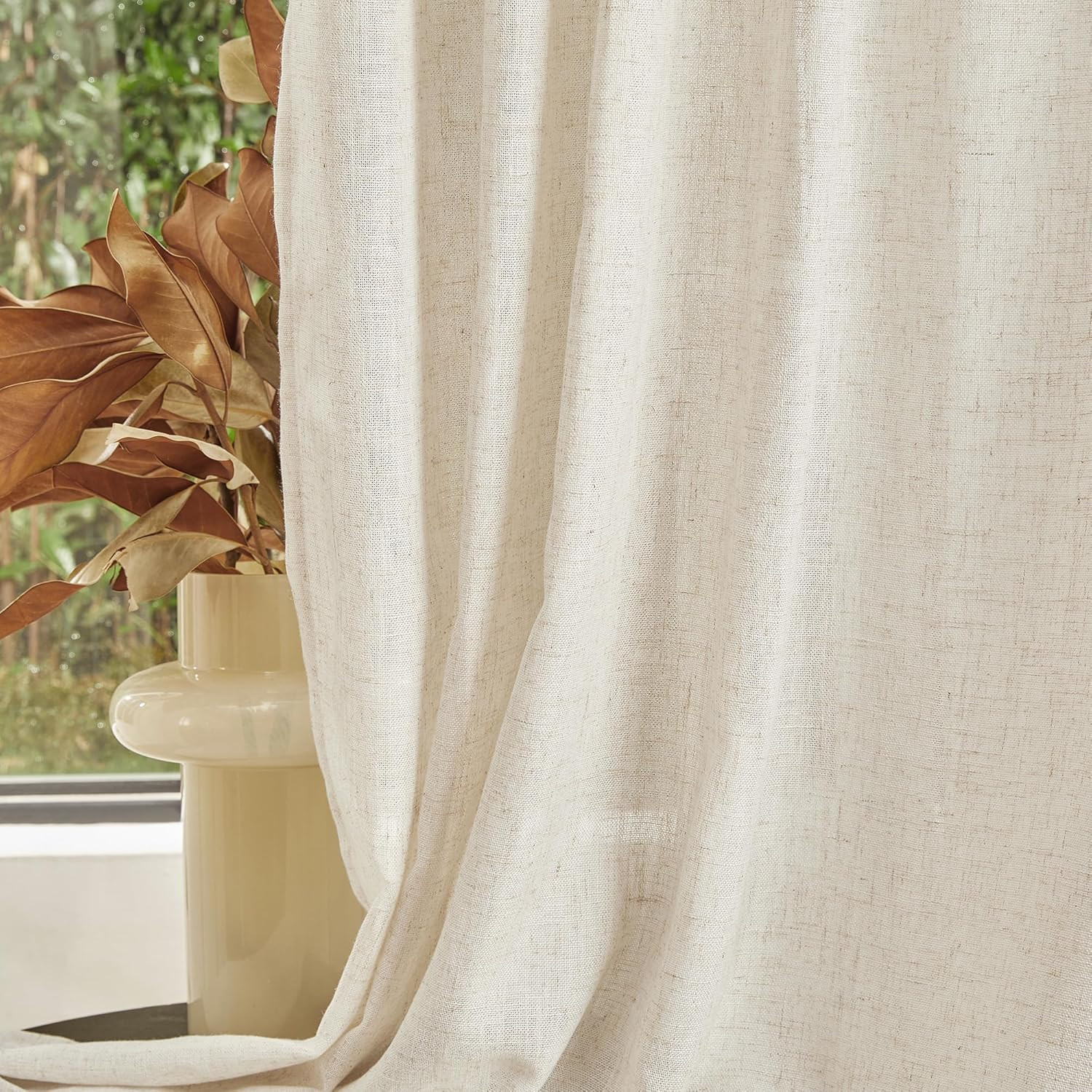 Linen Curtains for Living Room, Natural Semi Sheer Curtains & Drapes 84 Inches L
