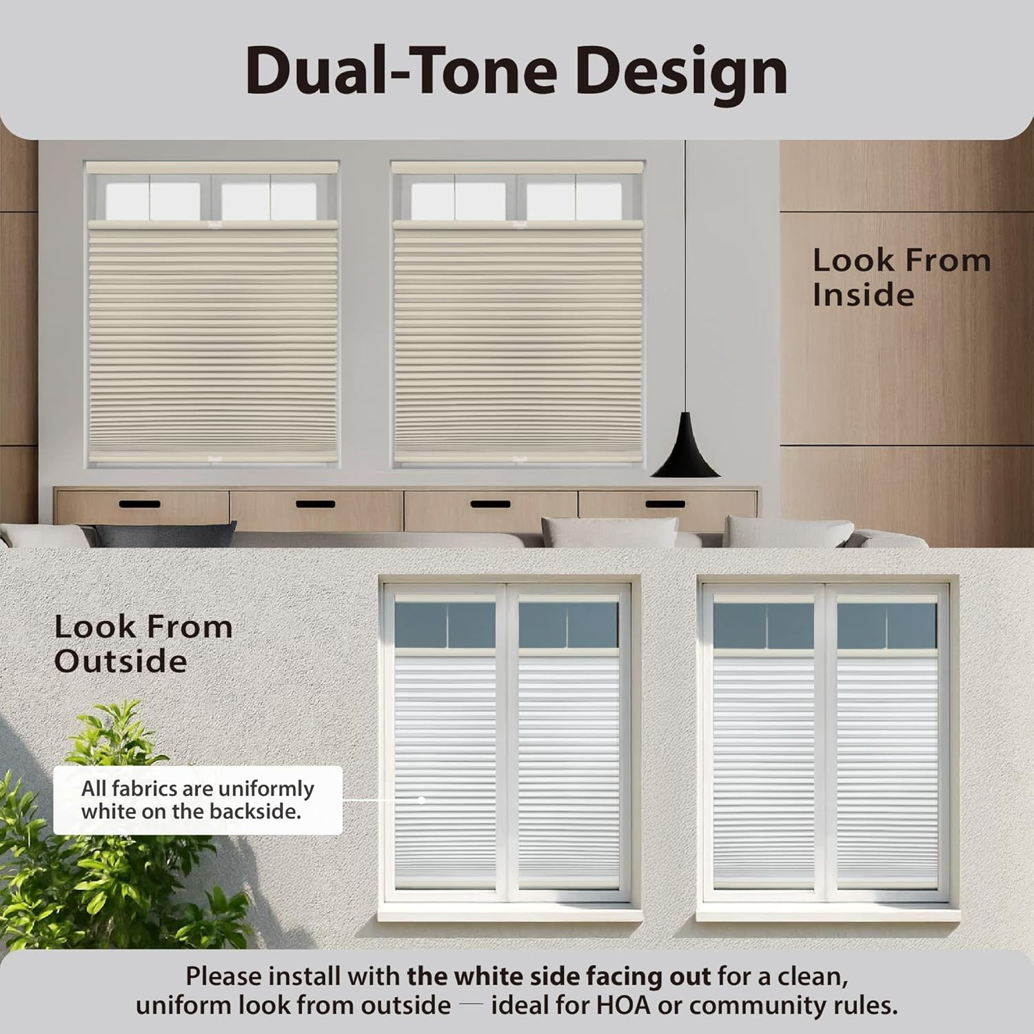 Cordless 1.5″ Blackout Cellular Shade, Top Down Bottom Up, Ivory, 23″ W X 72″ H