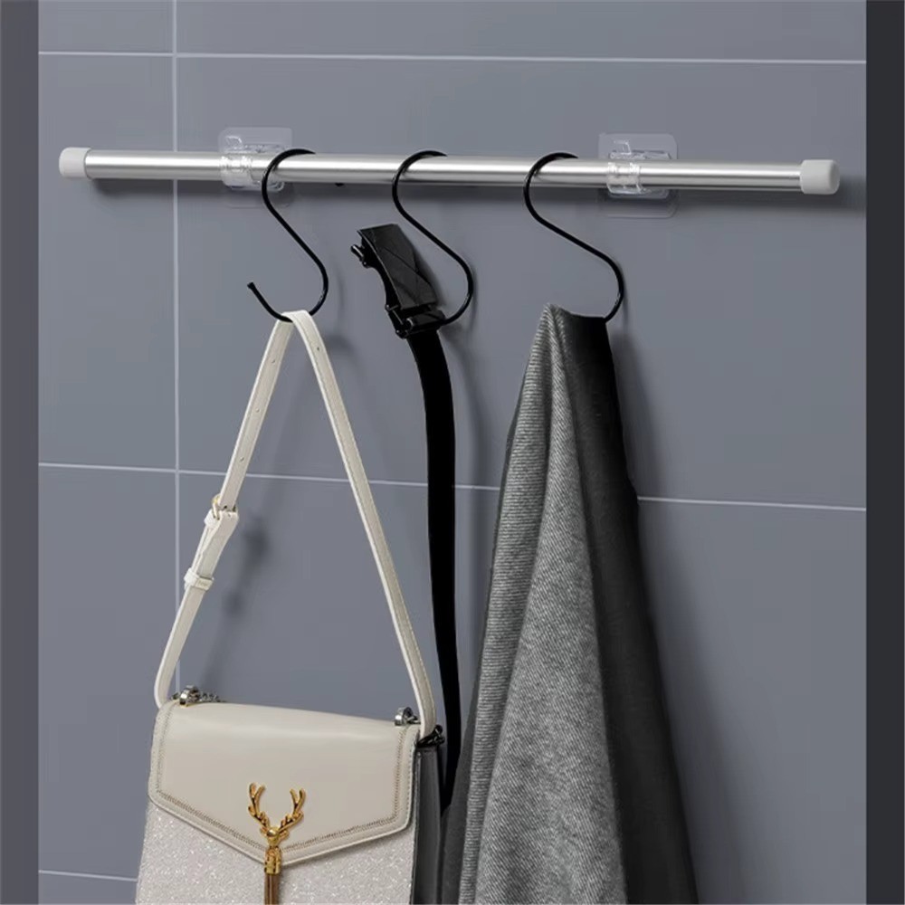 8PCS Nail Free Adjustable Curtain Rod Clip Brackets Self Adhesive Holder Hooks