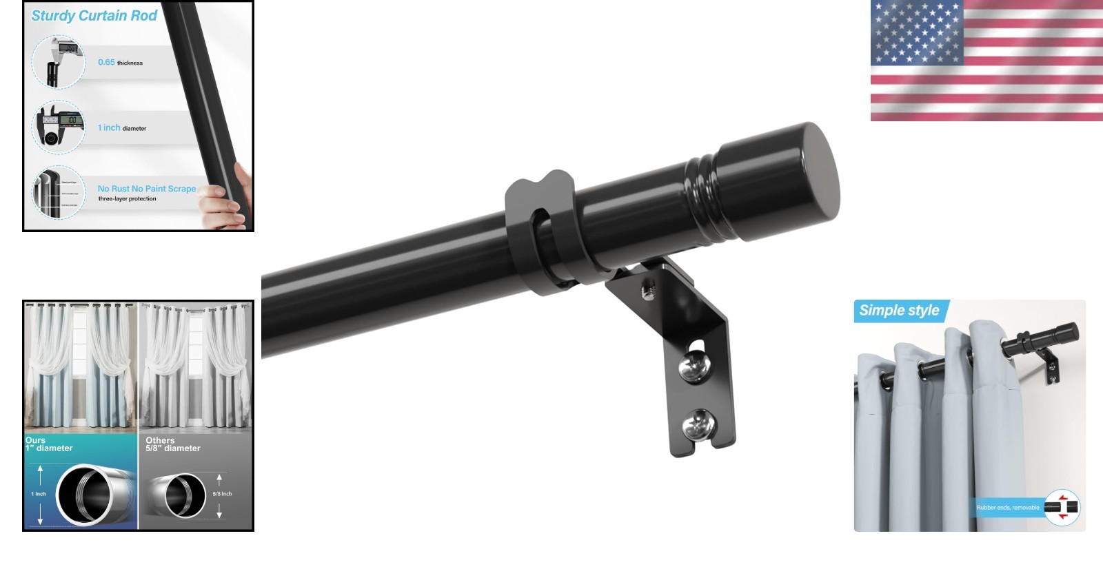 Versatile Black Curtain Rod 30-60″ – Adjustable Stainless Steel for All Decor