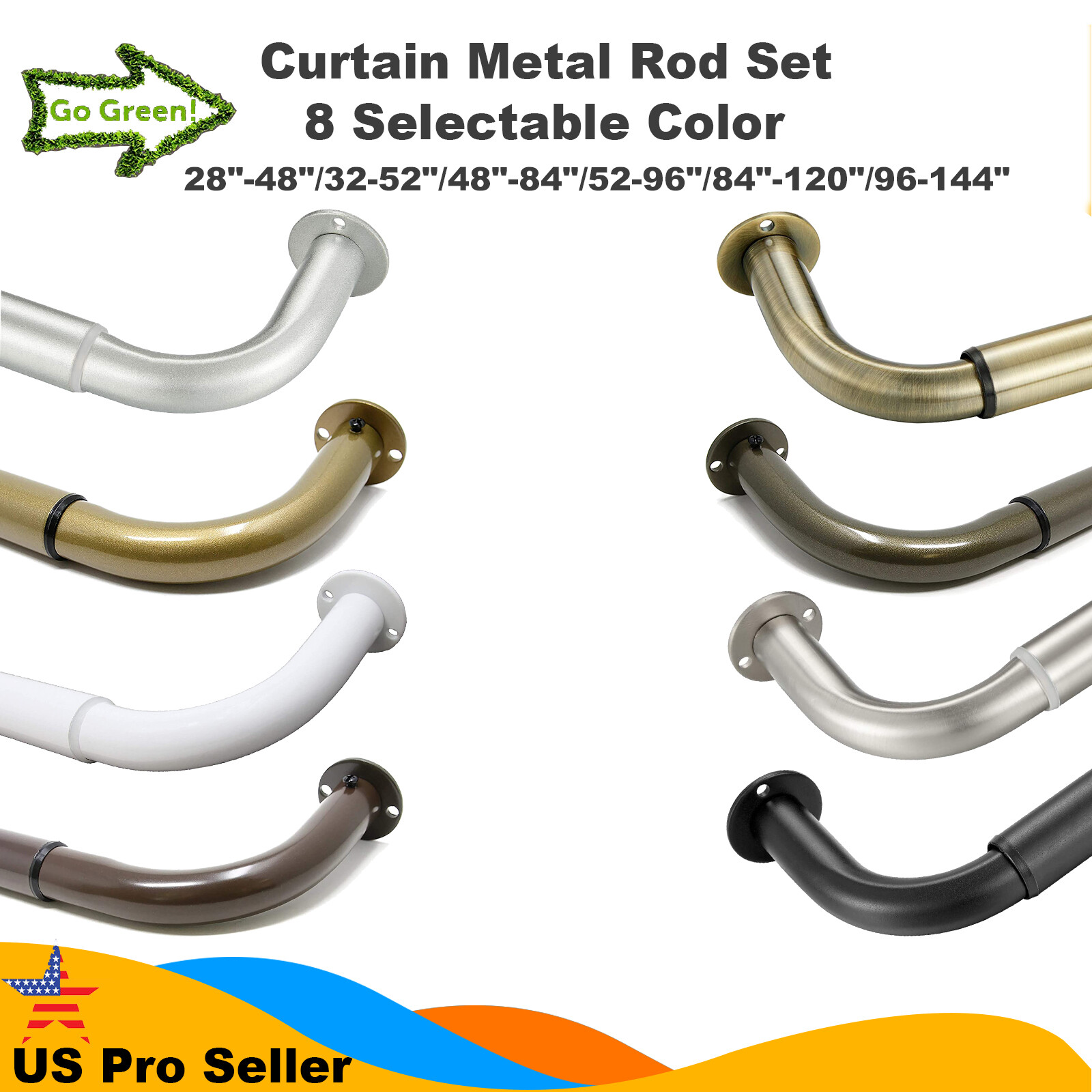 Pro Energy Saving Wrap Around Black Out Return Window Curtain Metal Rod Set US