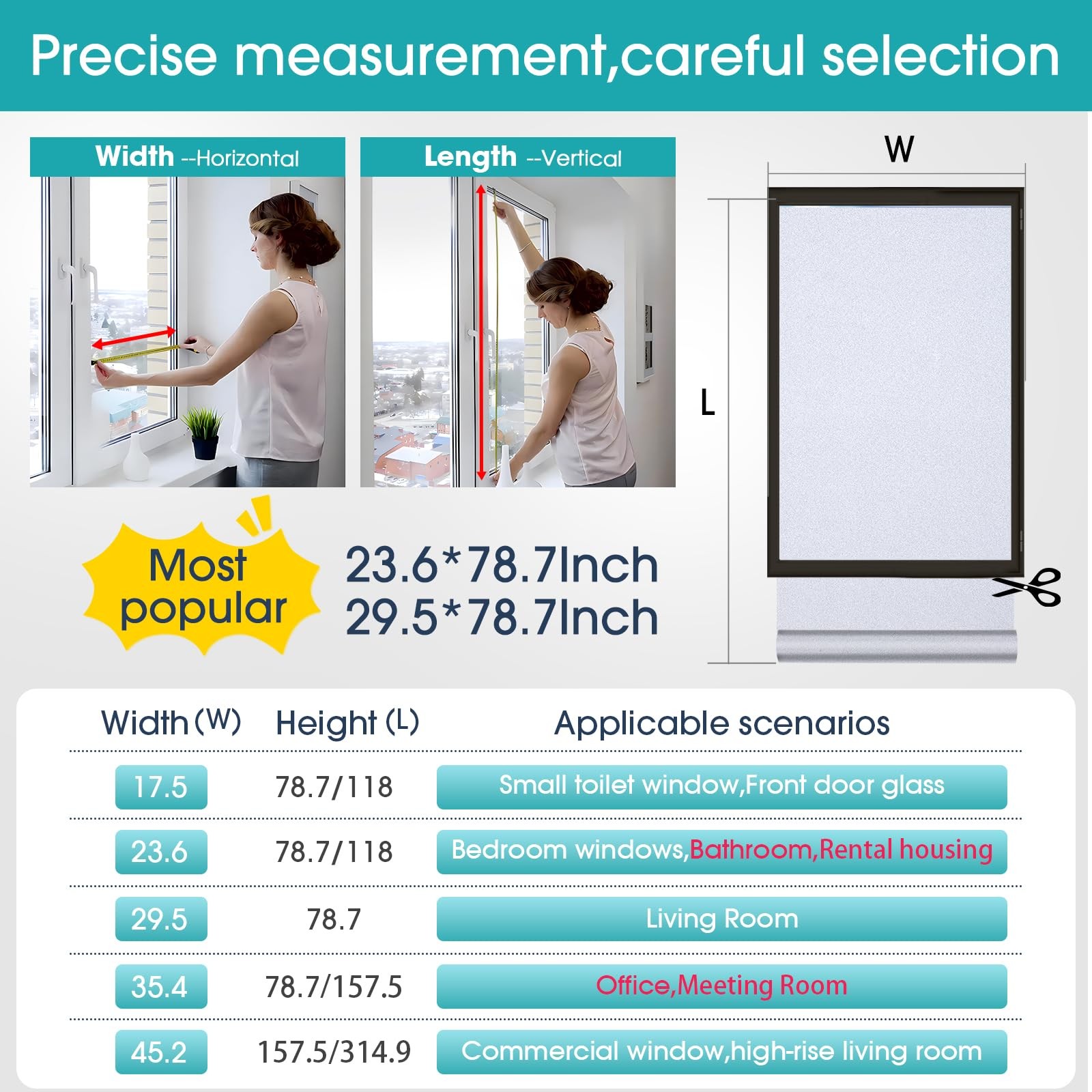 Frosted Glass Window Privacy Film Day and Night, Static Cling No Glue, Anti-G…
