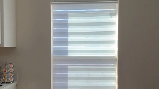 Motorized Zebra Blinds No Drill, Remote Control Cordless Dual Layer Shades, 33.5