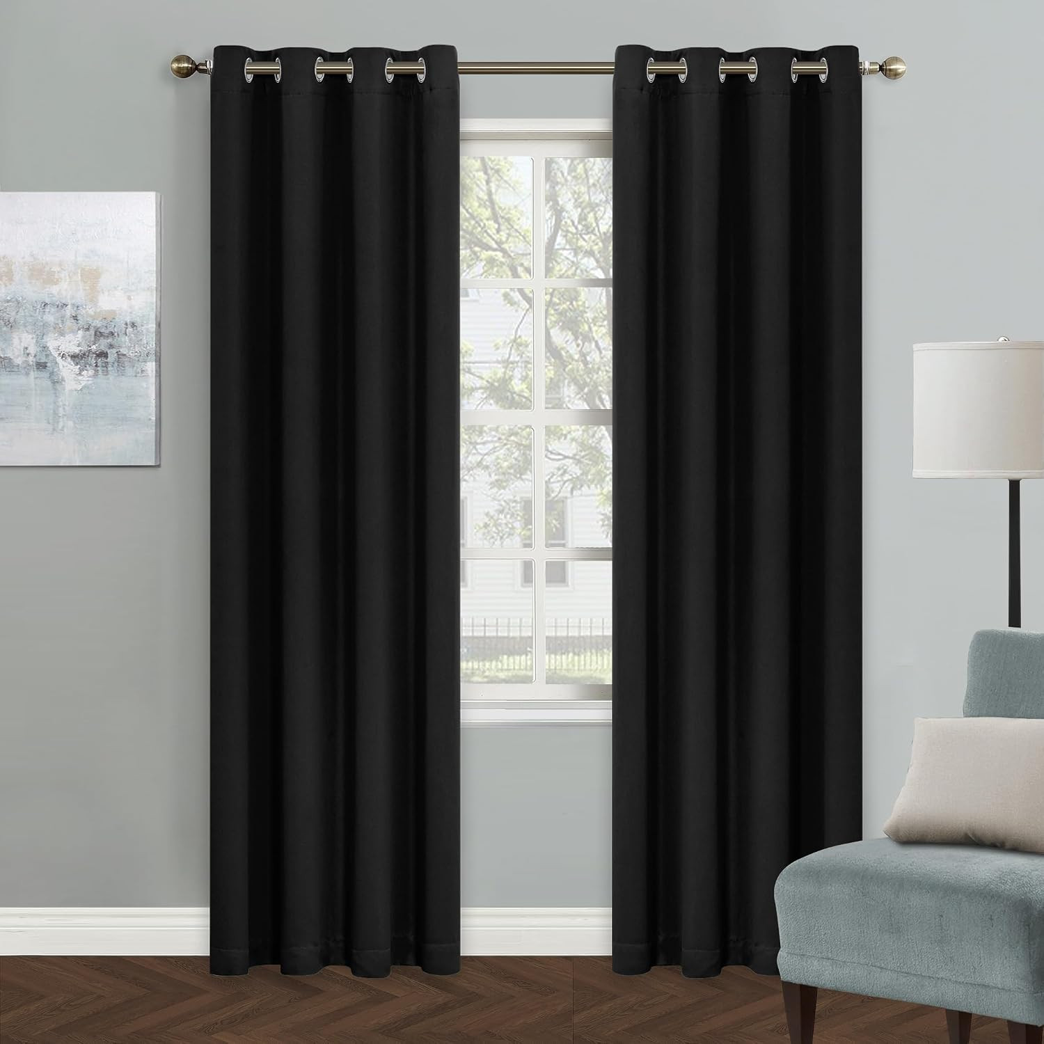 Black Curtains for Living Room Black Out Curtains for Bedroom 84 Inch Long Curta
