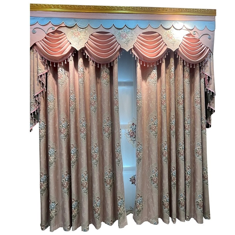 Custom pink European luxury chenille cloth blackout curtain valance drape C2125