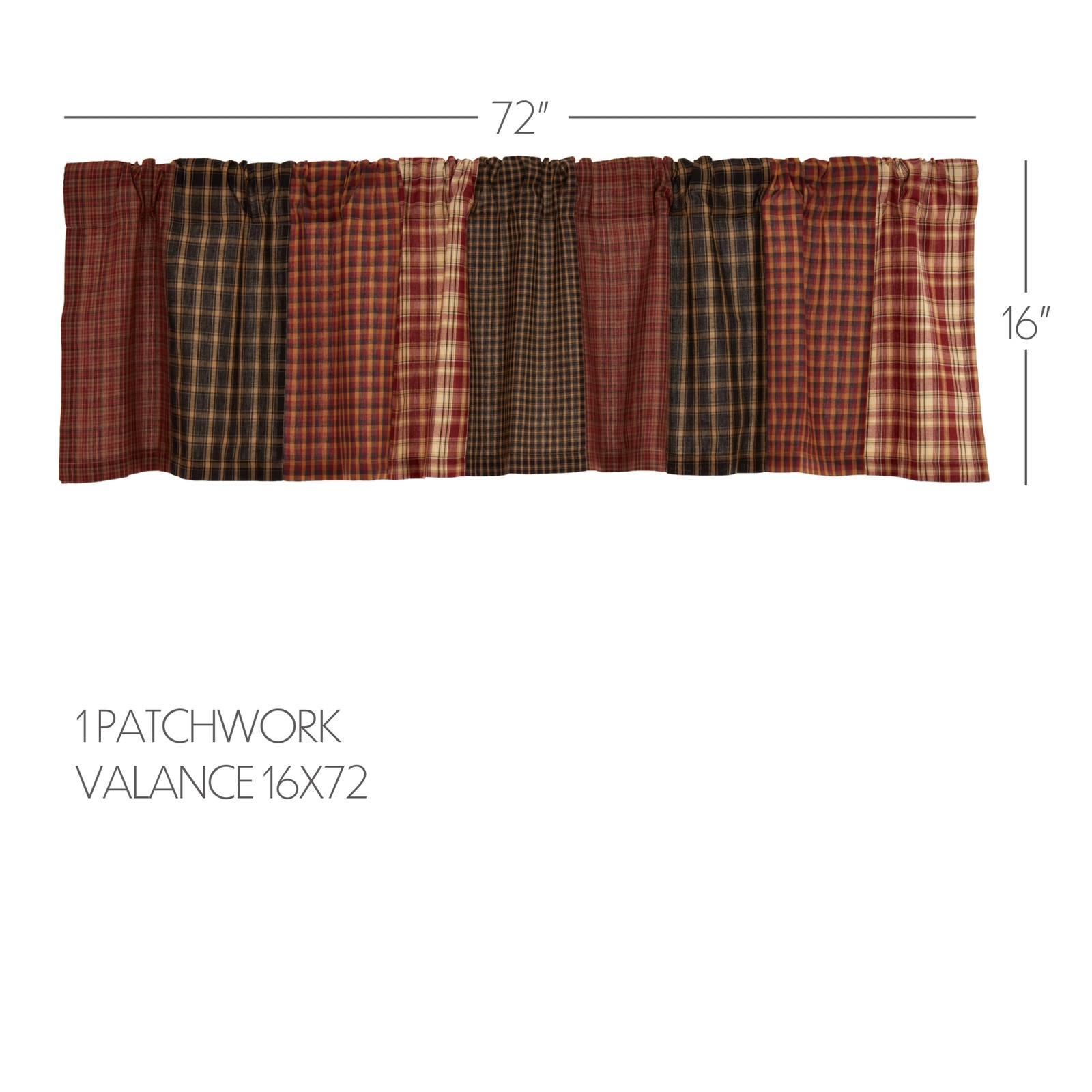 Beckham Rustic Valance Patchwork Rust Khaki Soft Black 16×72″ VHC Brands