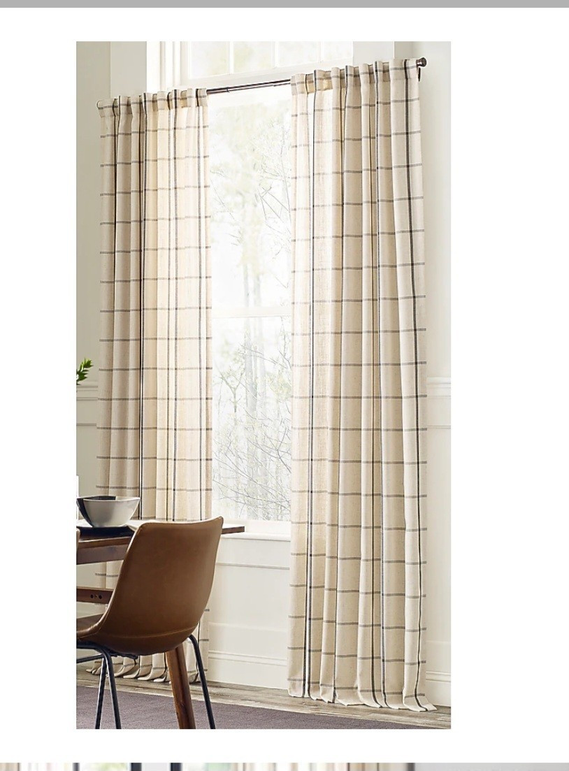 Beige/Gray Check Light Filtering Linen Blend Grommet Curtain Panel 52×84