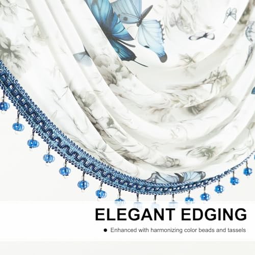 Extra Wide Sheer Valance Curtains, 79″W x 43″L (Pack of 1) Blue Butterfly