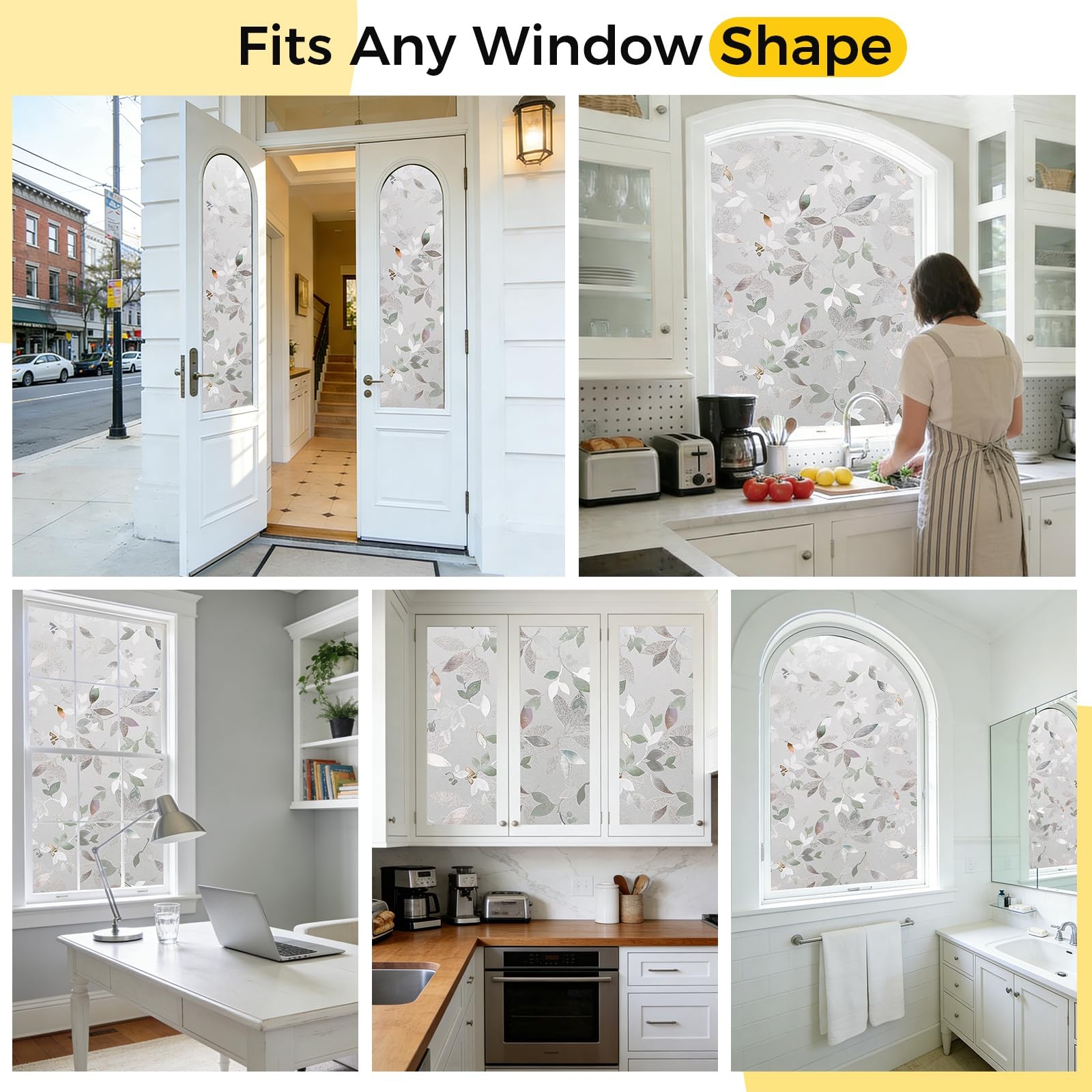 Window Privacy Film Decorative for Front Door, Bathroom Static Cling Stained …