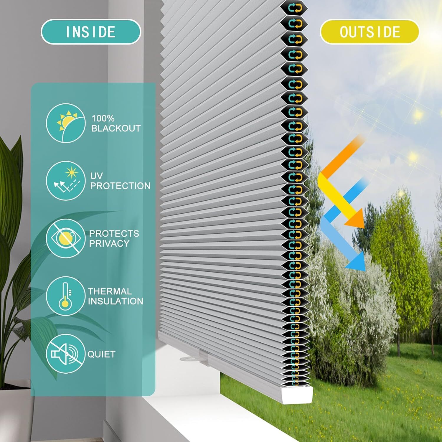 Changshade No Drill Top Down Bottom Up Cordless Window Blinds Cellular Shades