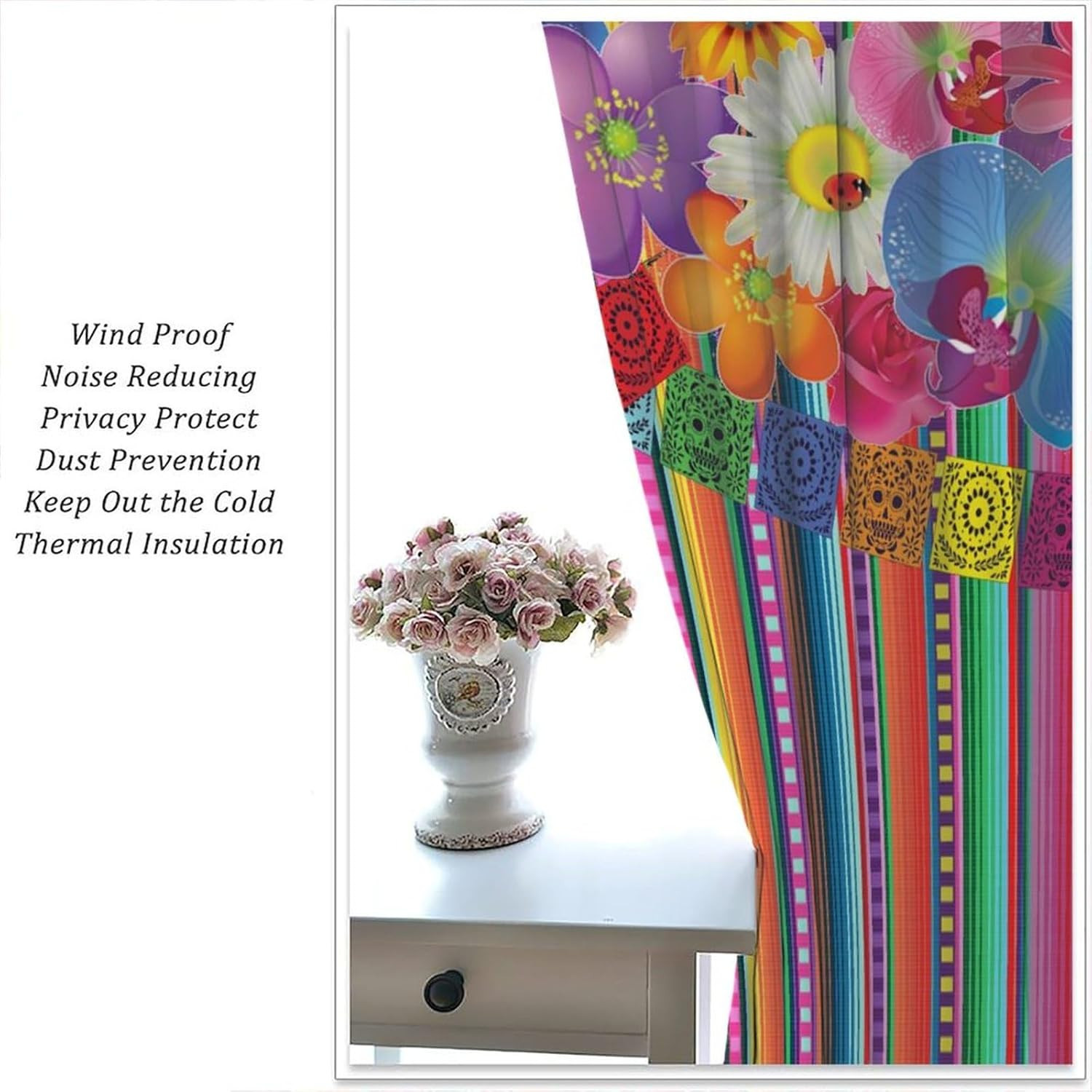 Carnival Mexican Curtains,Colorful Striped Abstract Geometric Mexican Day of the