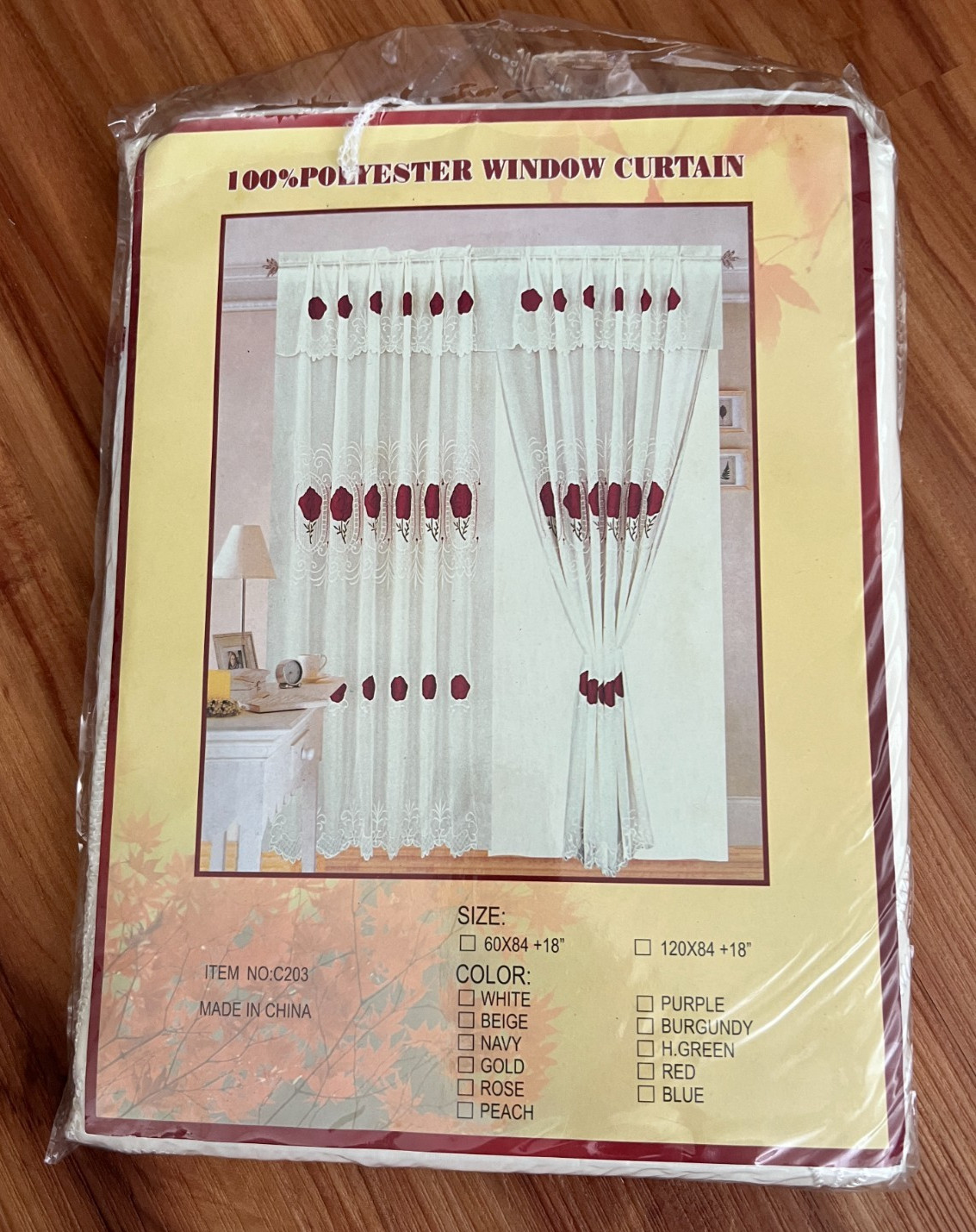 Vintage Two Magenta Rose Design Sheer 100% Polyester Window Curtain -60″ x 84″