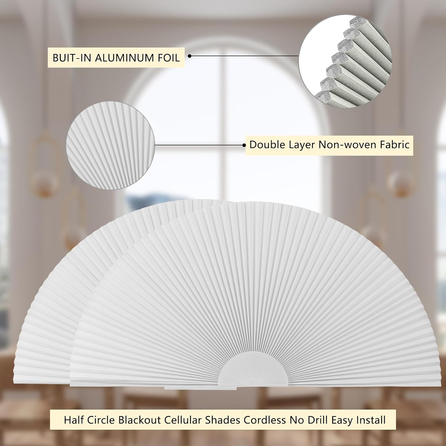 Cellular Half Moon Black Out Honeycomb Blinds for Home Indoor Windows