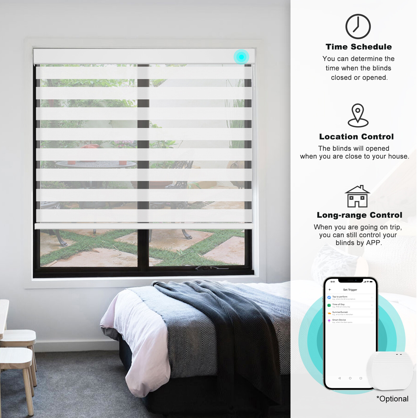 Smart Light Filtering Zebra Roller Blinds Work with Alexa Phone Control
