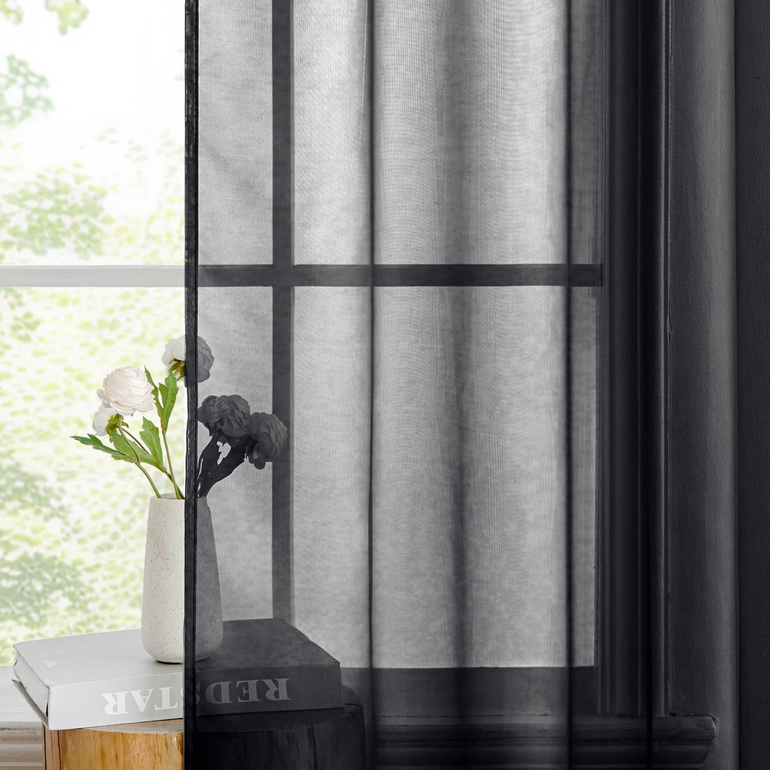 MIULEE Solid Color Sheer Curtains 63 Inches Long 2 Panels Set – Fall Elegant Lig