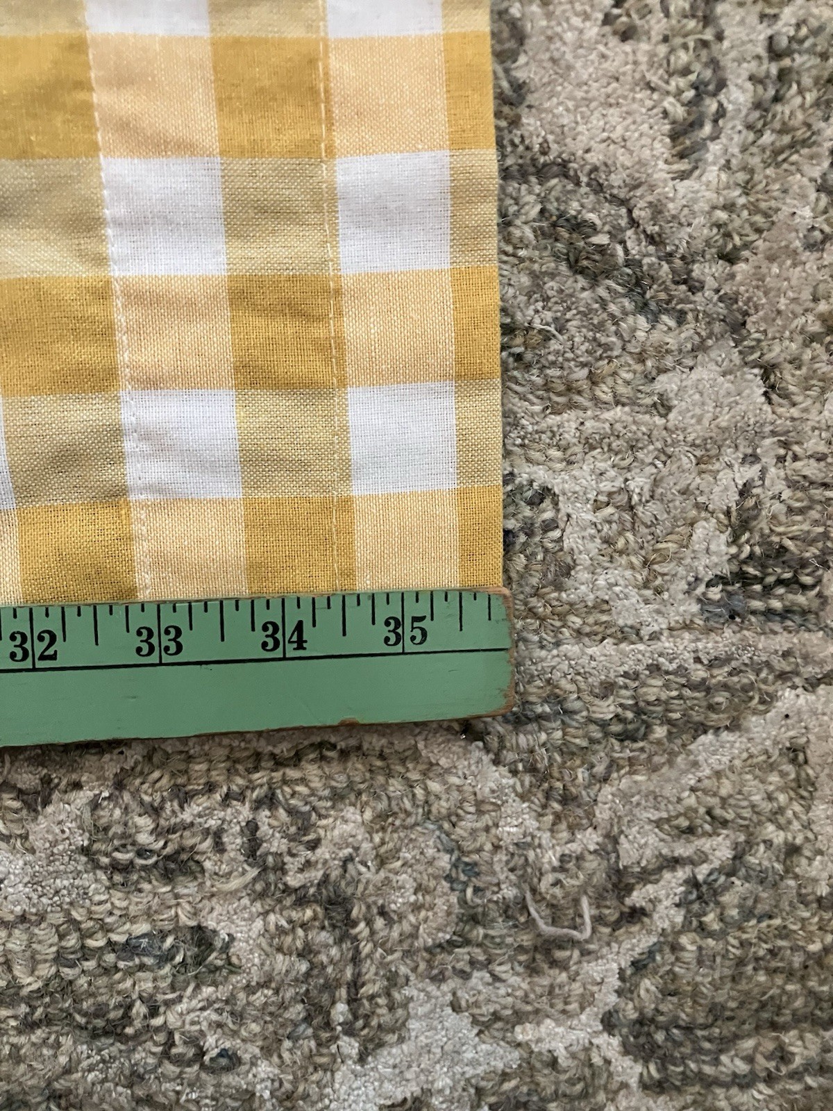2 Vtg. Yellow & White Gingham cafe curtain panels w/crochet trim 28in x 36in