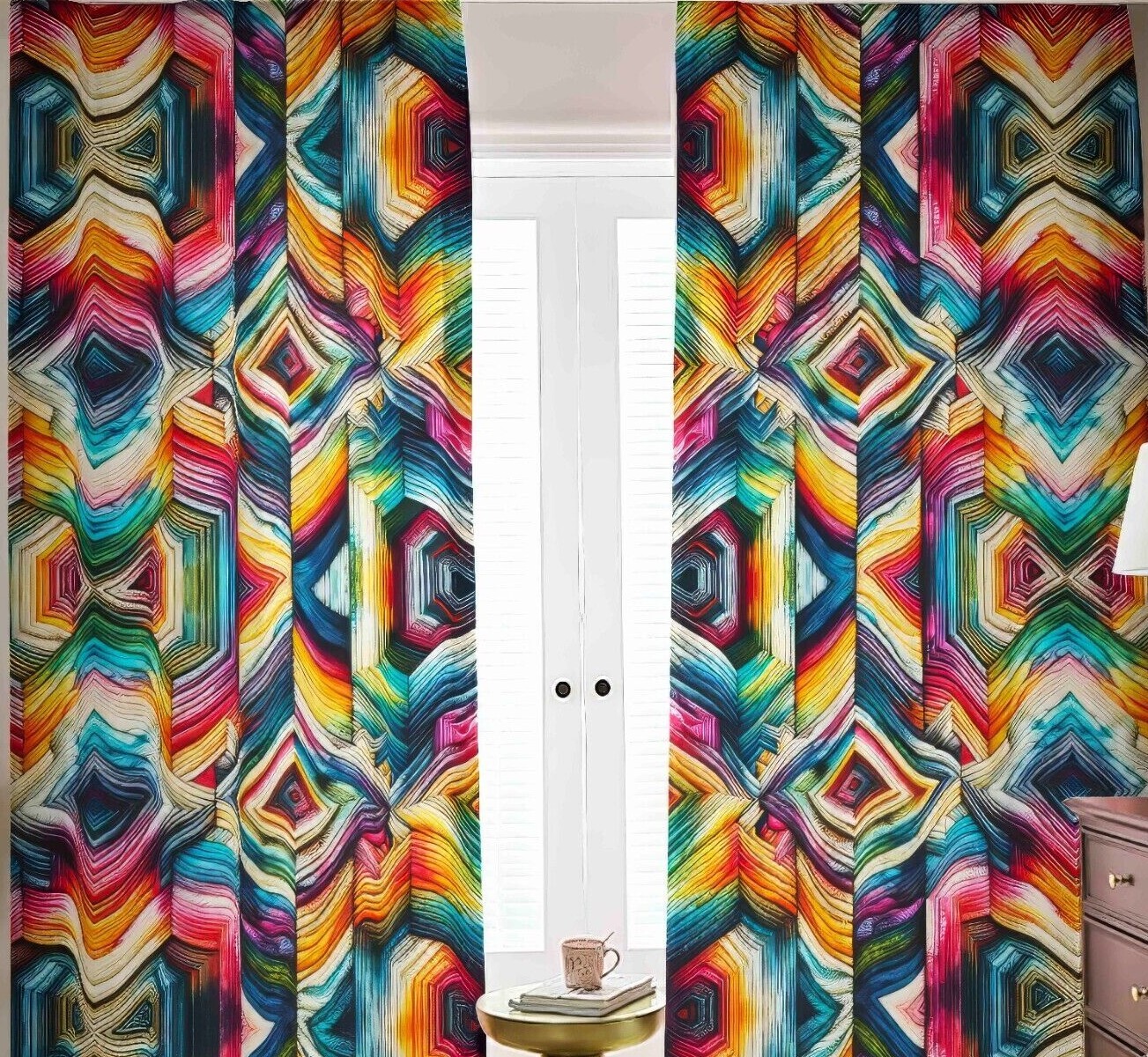 Psychedelic Blackout Curtains Tied Dyed Black Out Rainbow Geometric Abstract