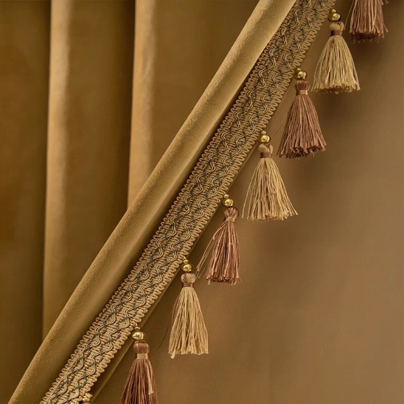 Custom Living Room Golden Modern velvet cloth curtain tulle valance drape C2165