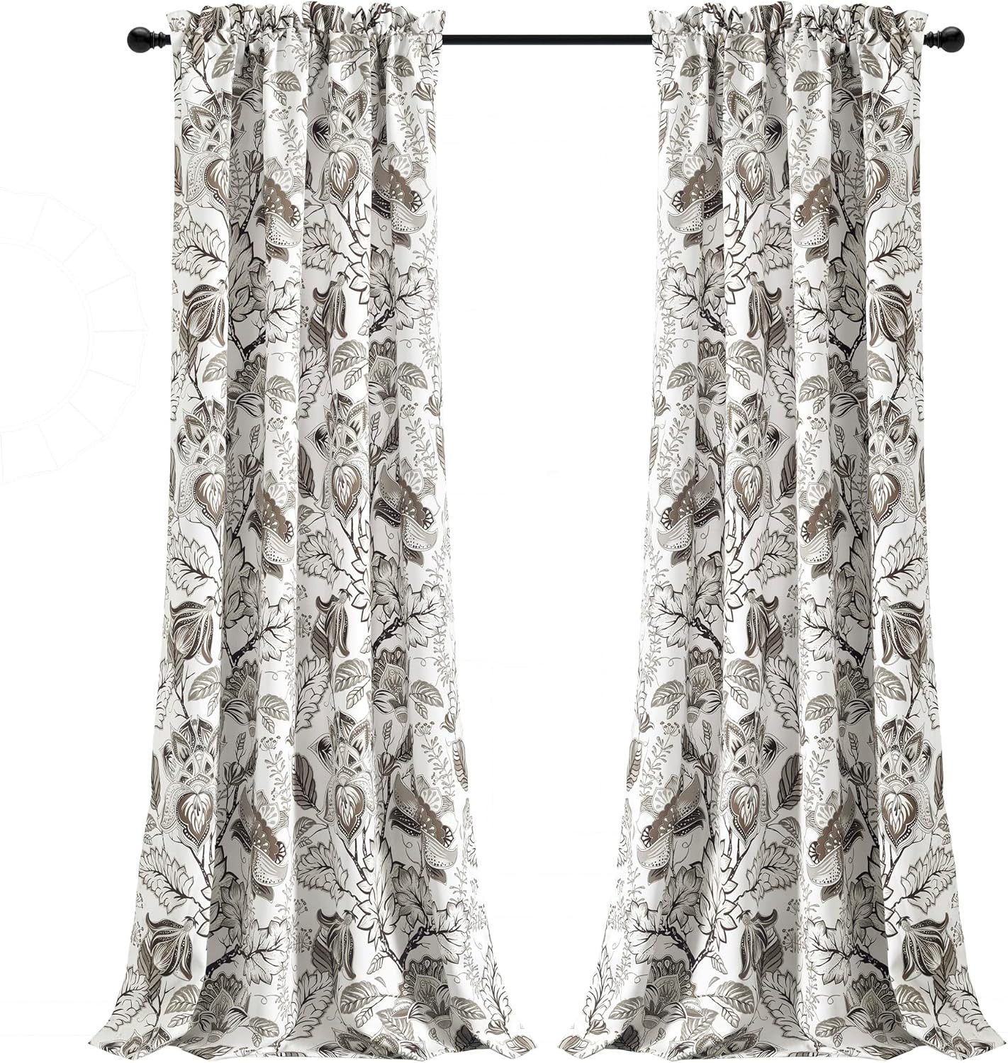Cynthia Jacobean Light Filtering Curtain Panels, 84″ L x 52″ W, Neutral Pair
