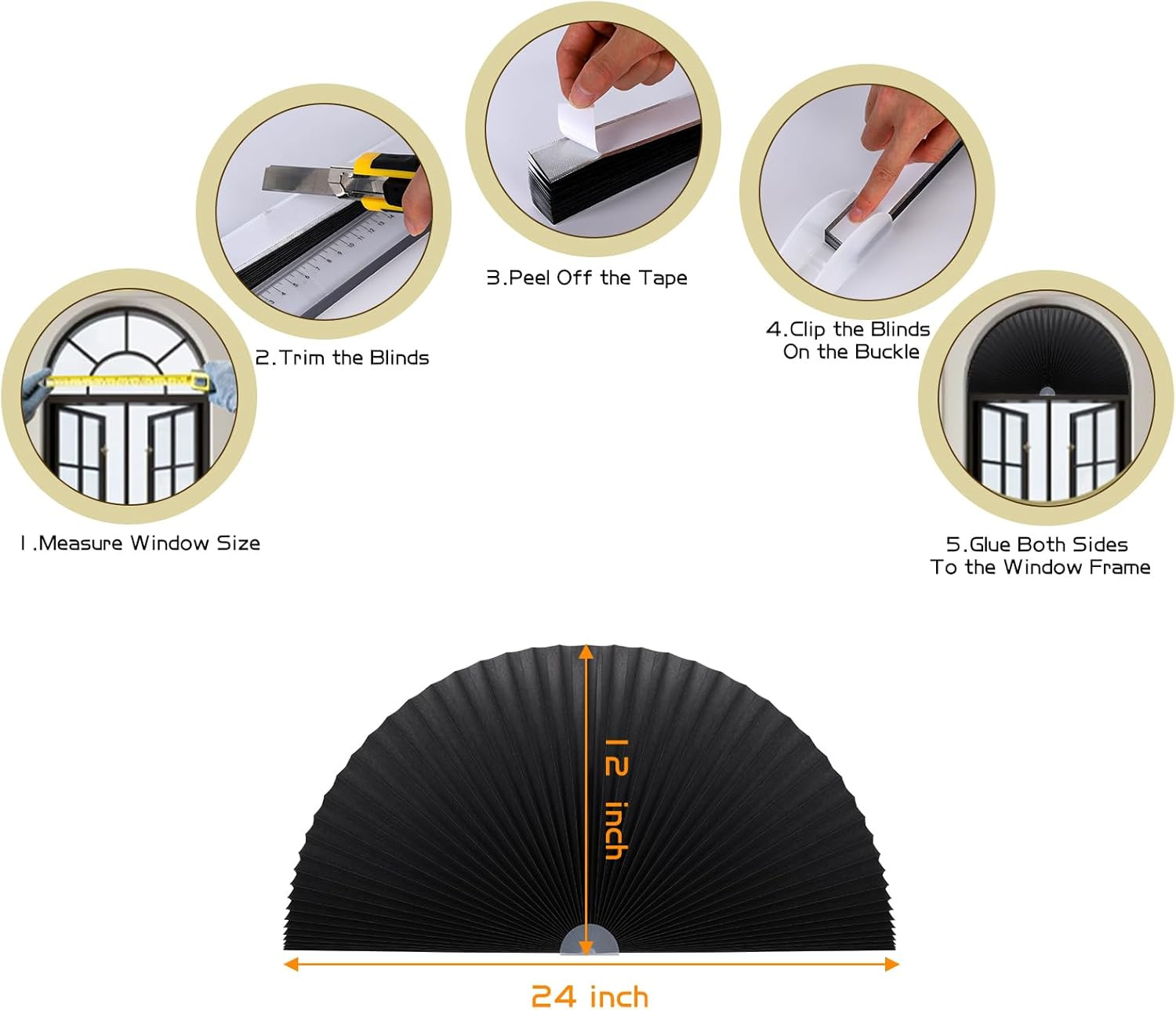 Arch Half Circle Window Shade Pleated Blinds No Tools Light Filtering Pleated Fa