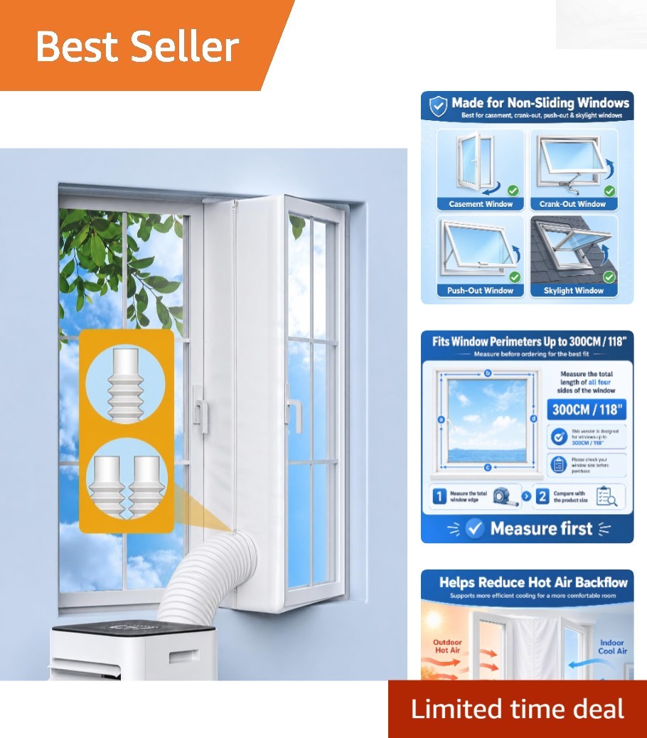 Waterproof AC Window Kit – Adjustable Zipper Seal for Casement & Crank Units
