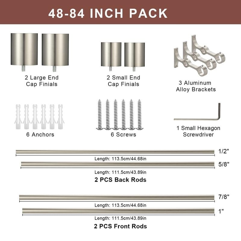 Brushed Nickel Double Curtain Rods 4884 Inch Adjustable Window Drapery Hardware