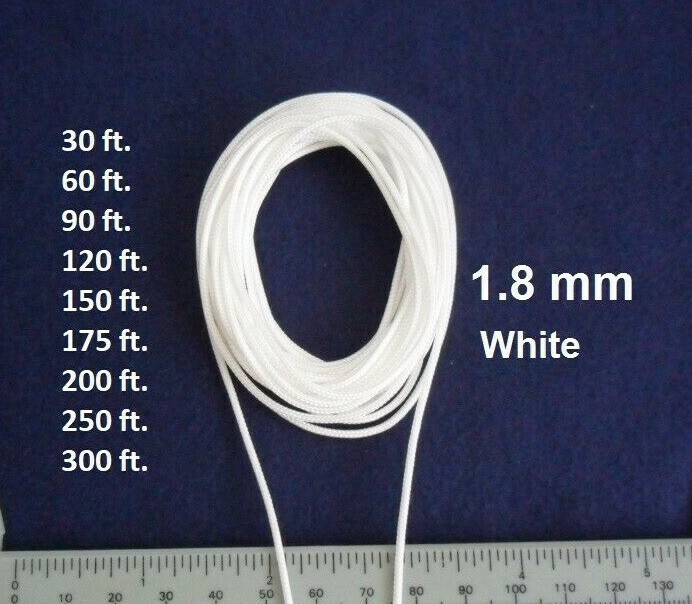 1.8 mm White Lift Pull String Cord for Window Blinds & Shades, 30-300 ft